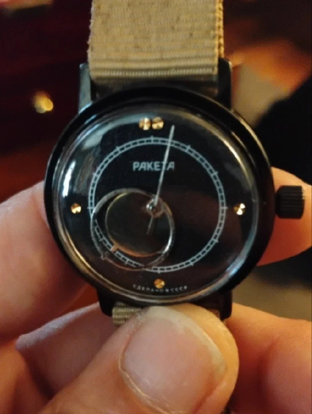 Black Dial Smartwatch with Tan Strap